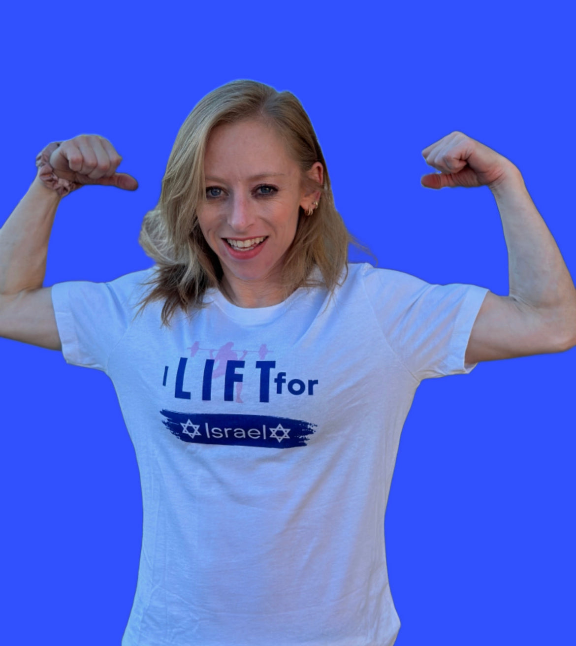 I LIFT FOR ISRAEL- Women’s short sleeves shirt limited edition with #StrongerTogether back print